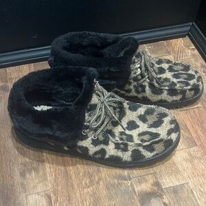 Leopard Print Faux Fur Lined Slip-On Hey Dudes-